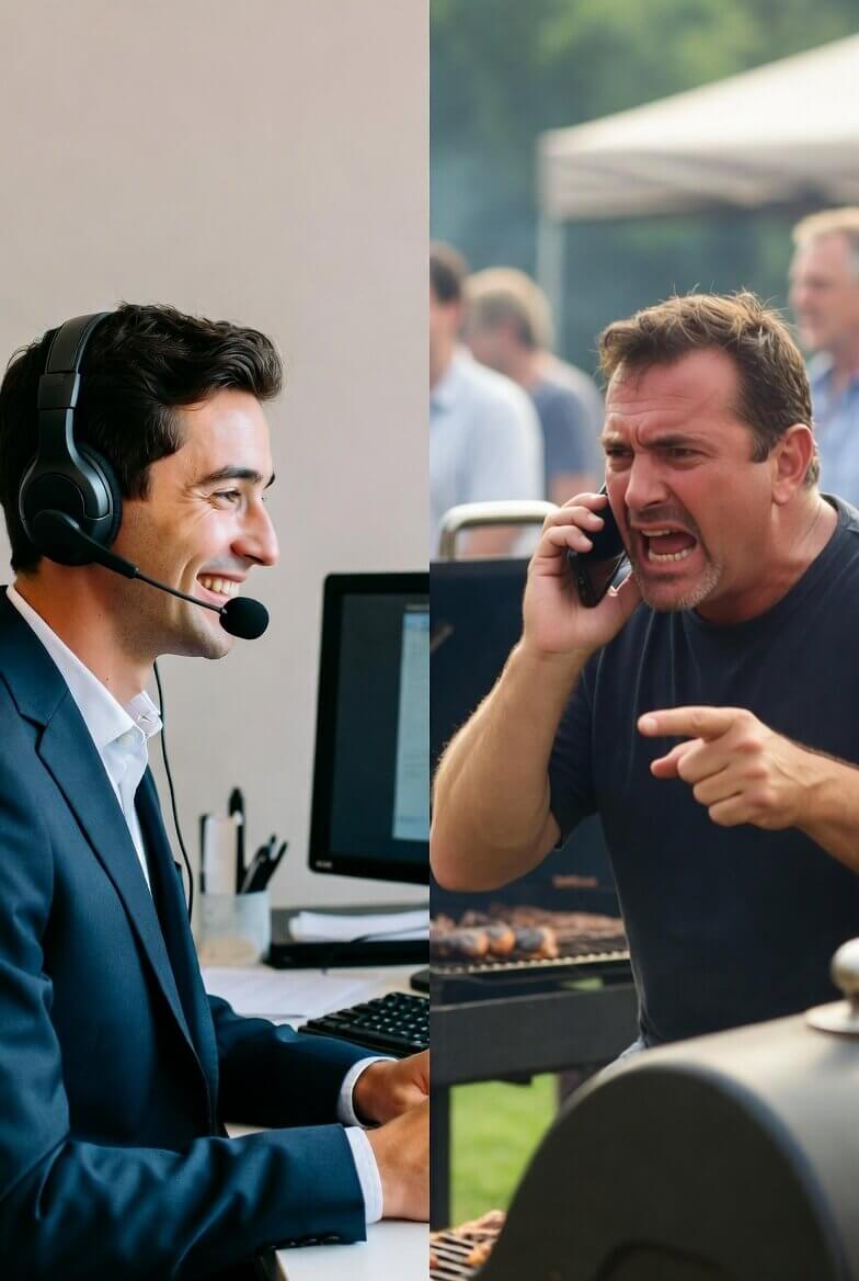 Sales person dealing with angry customer - avoid Robinsonlisten fines